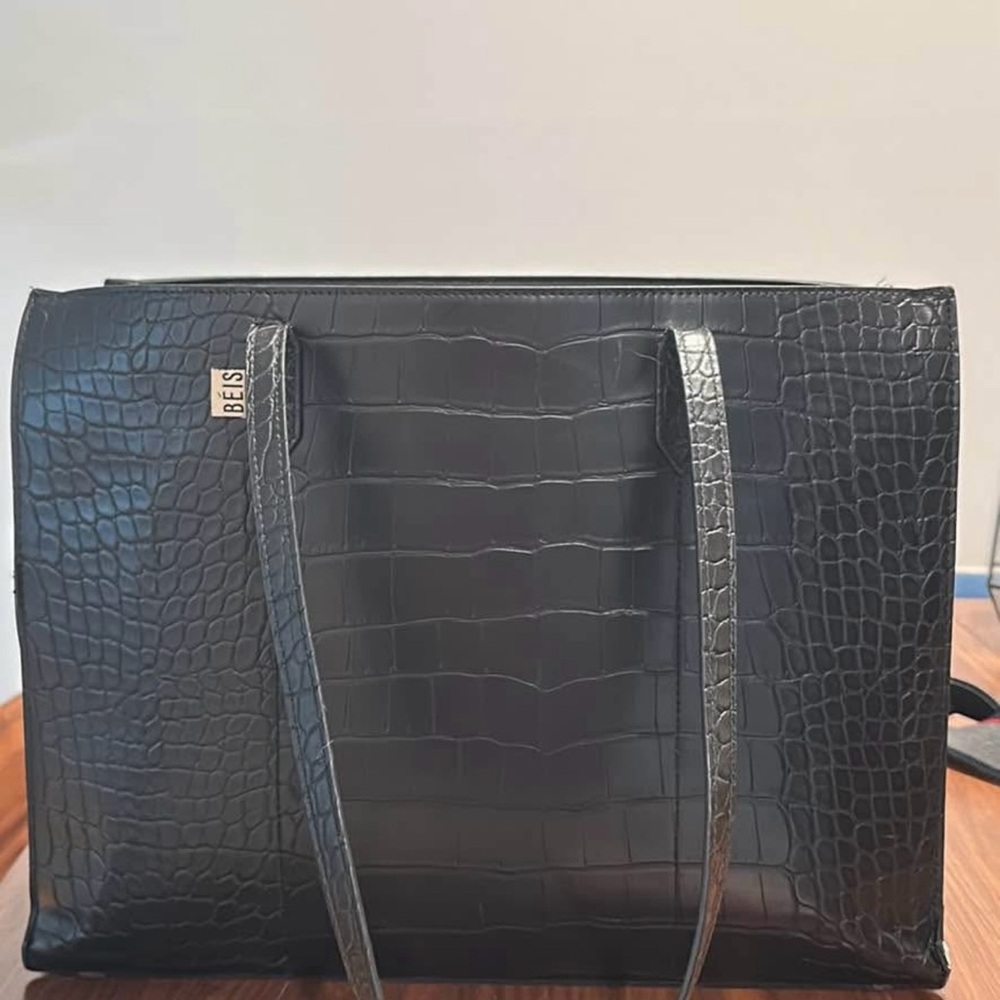 BEIS Elegant Black Croc Tote